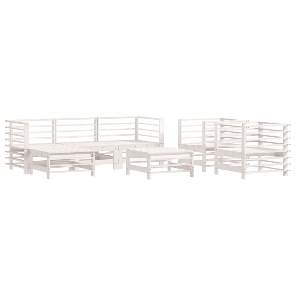 7-tlg. Garten-Lounge-Set Weiss Massivholz Kiefer